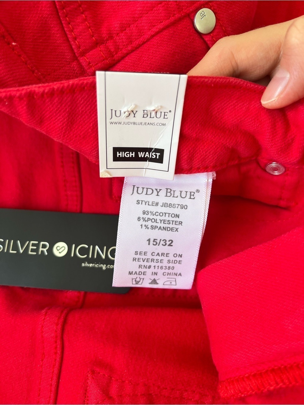 JUDY BLUE "FIRE ENGINE" RED TUMMY CONTROL SKINNY JEANS size 15/32 - Picture 7 of 11